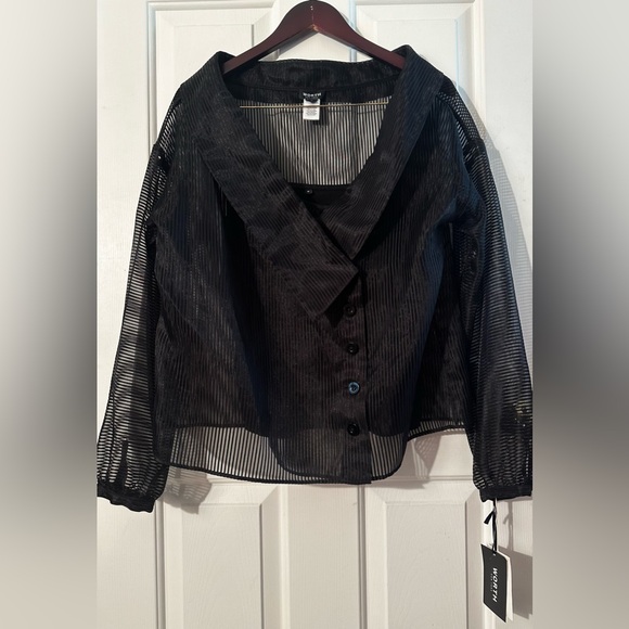 Worth Tops - NWT WORTH Black Yarn Dyed Organza Stripe Wrap Entrancemaker Jacket W/ Camisole M